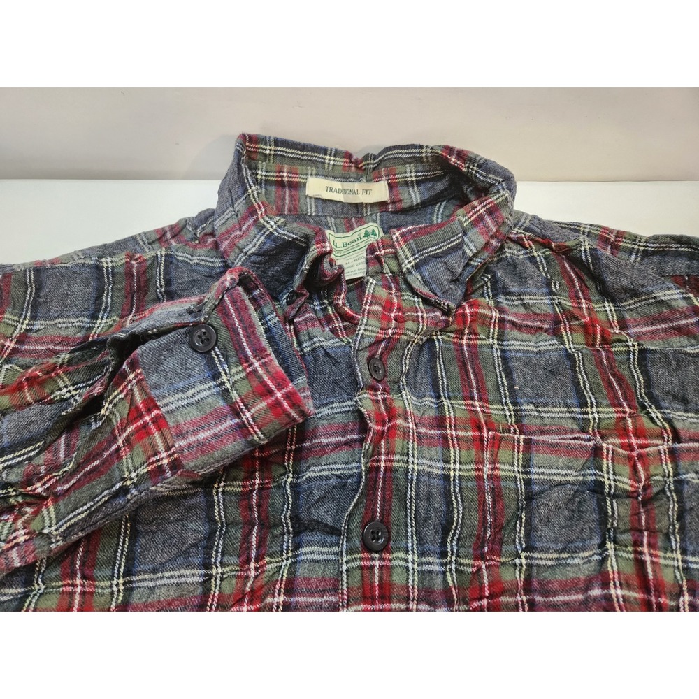 LL Bean Traditional Fit Plaid Flannel Shirt Mens M Regular Green Long Sleeve